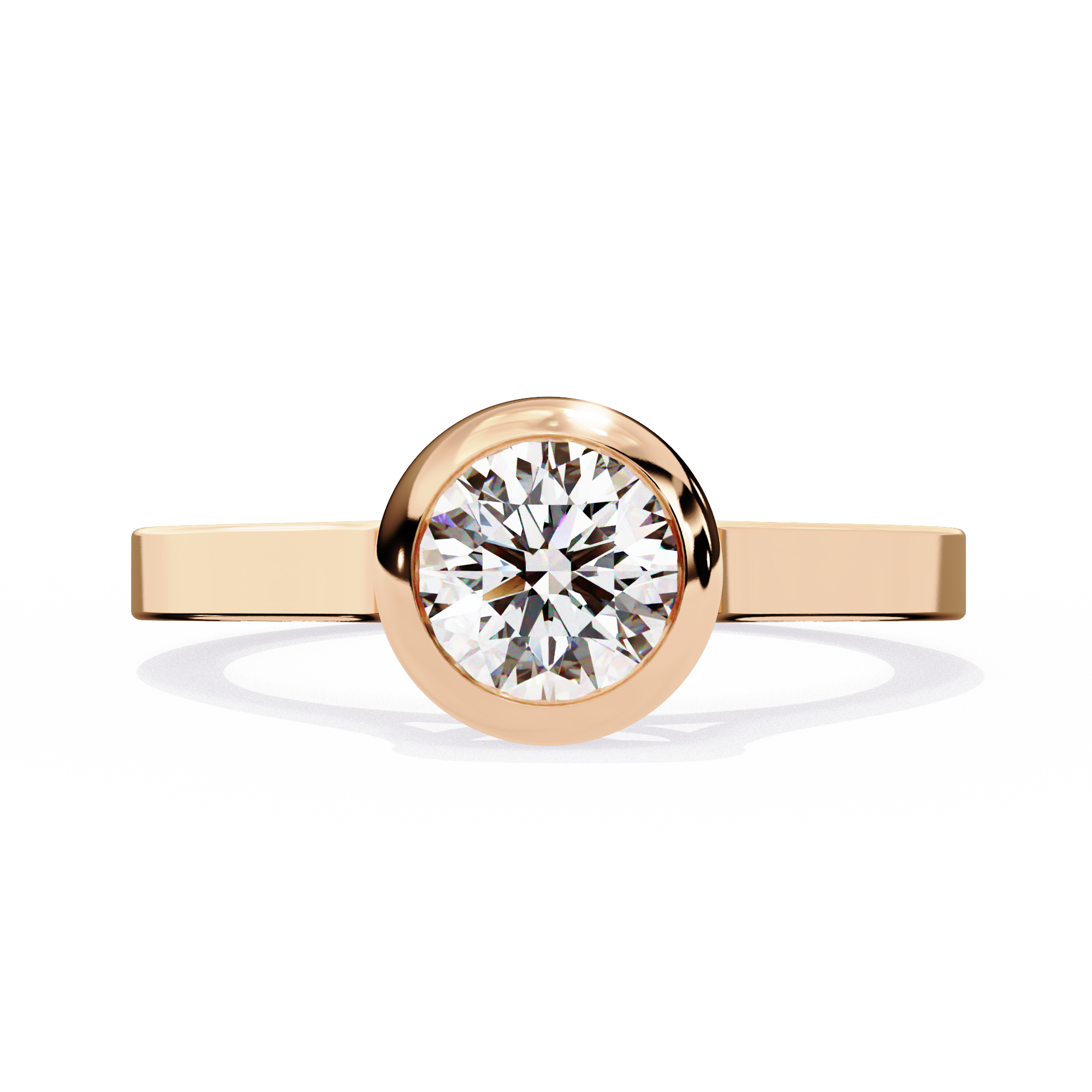 0.66 Ct Round Bezel Set Solitaire Engagement Ring 18K Rose Gold Natural Diamond
