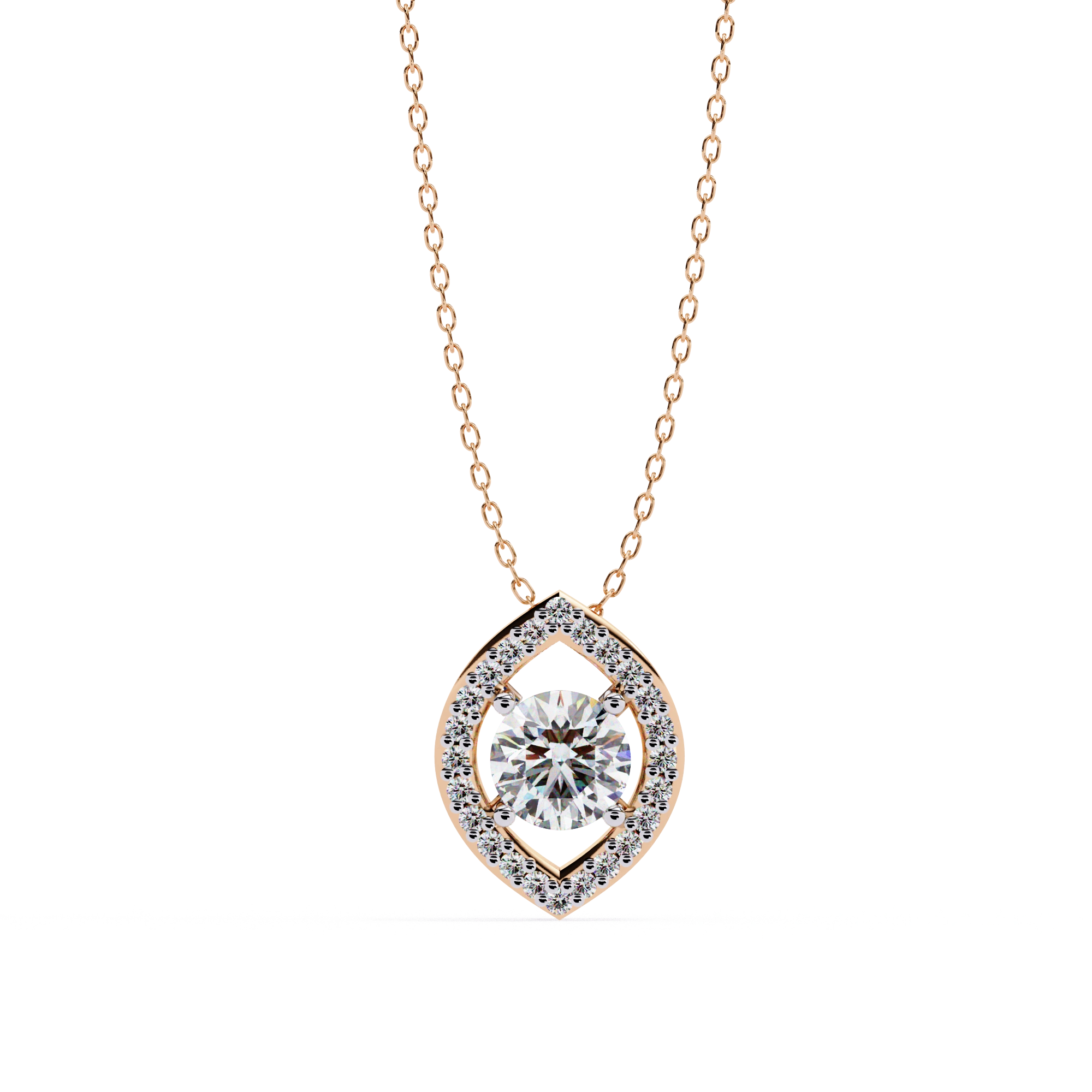 0.68 Ct Round Lab Diamond Marquise Cut Halo Pendant 18K Rose Gold Natural Diamond