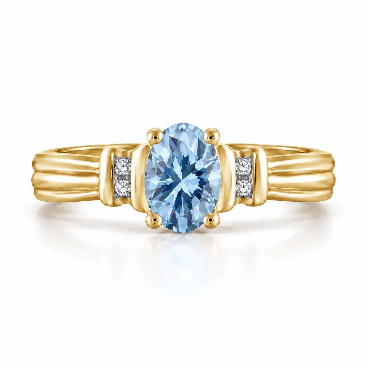 0.69 Carat Oval Cut Blue Diamond Ring 18K Yellow Gold