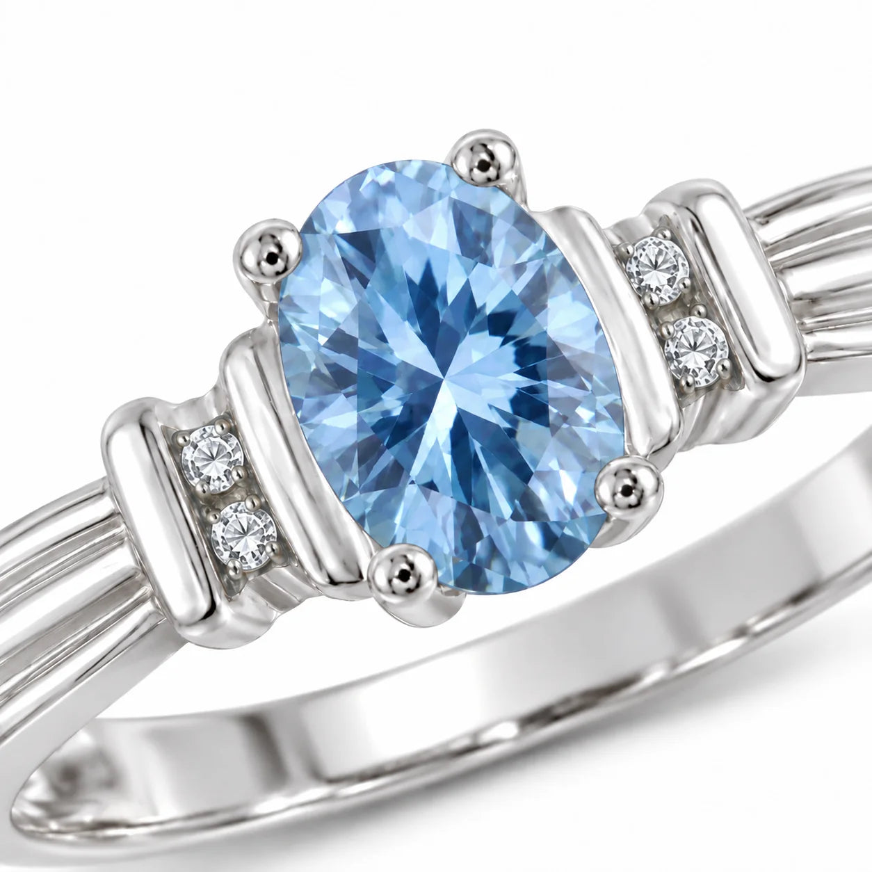 0.69 Carat Oval Cut Blue Diamond Ring