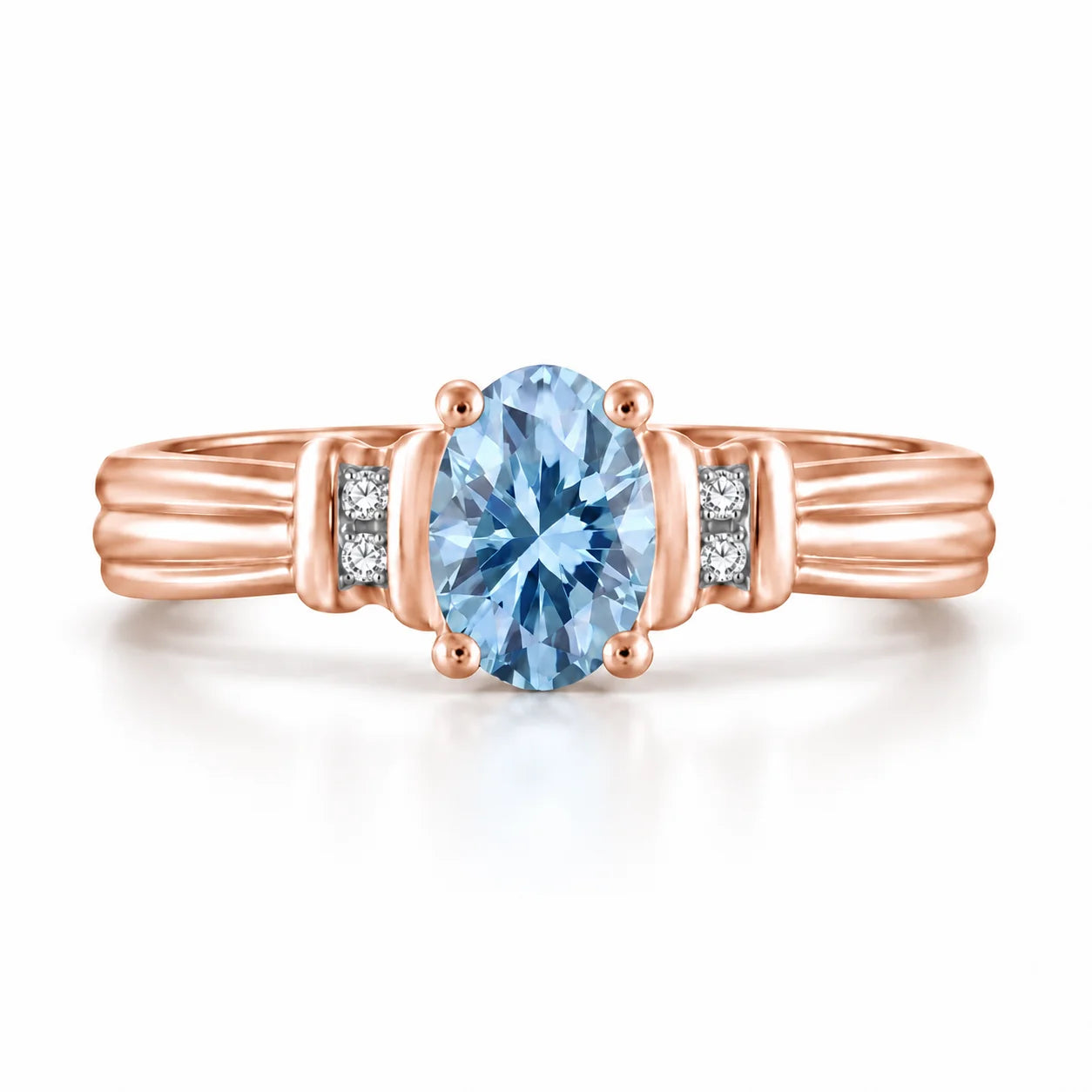 0.69 Carat Oval Cut Blue Diamond Ring 18K Rose Gold