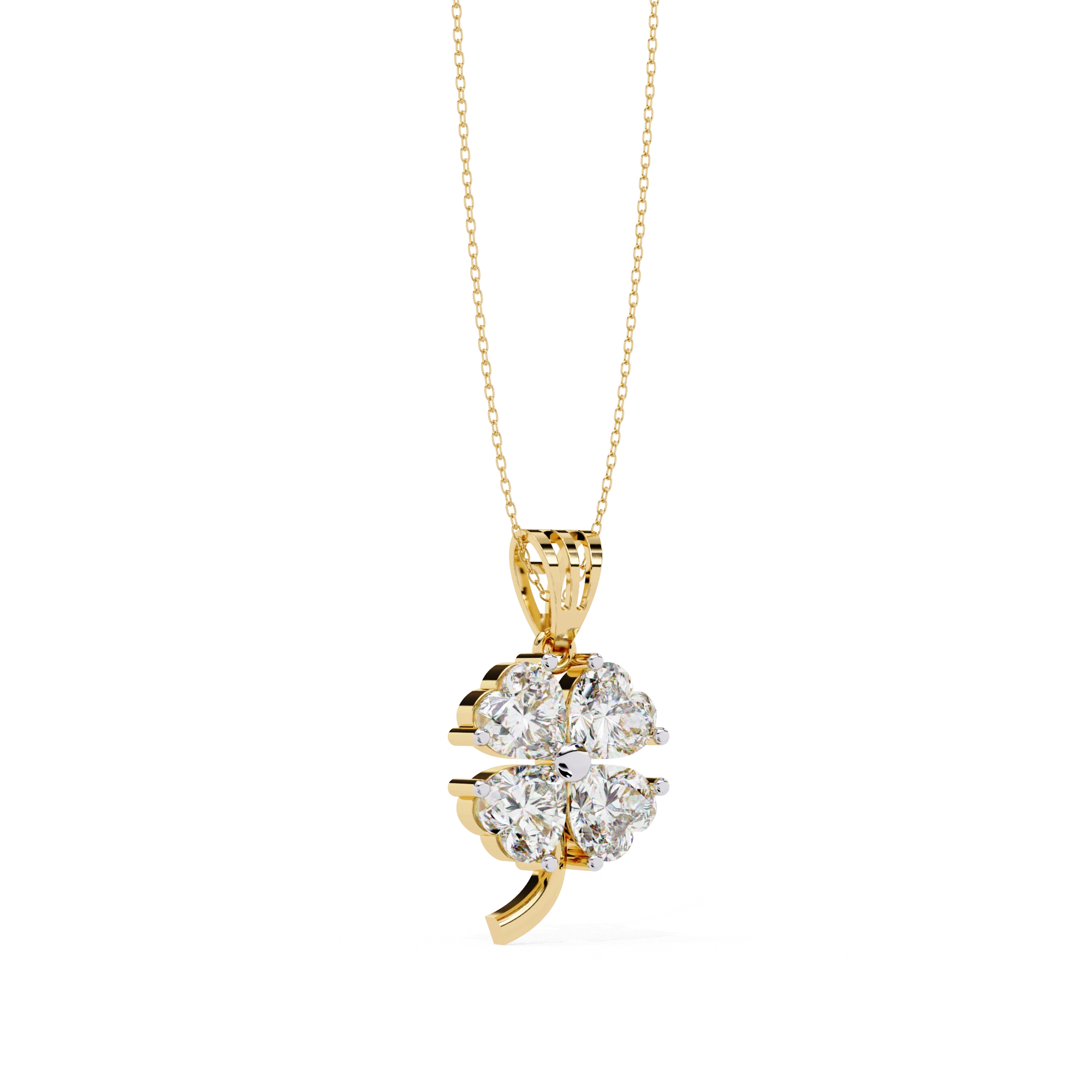 0.72 Ct heart cut lab diamond clover pendant 18K Yellow Gold Natural Diamond