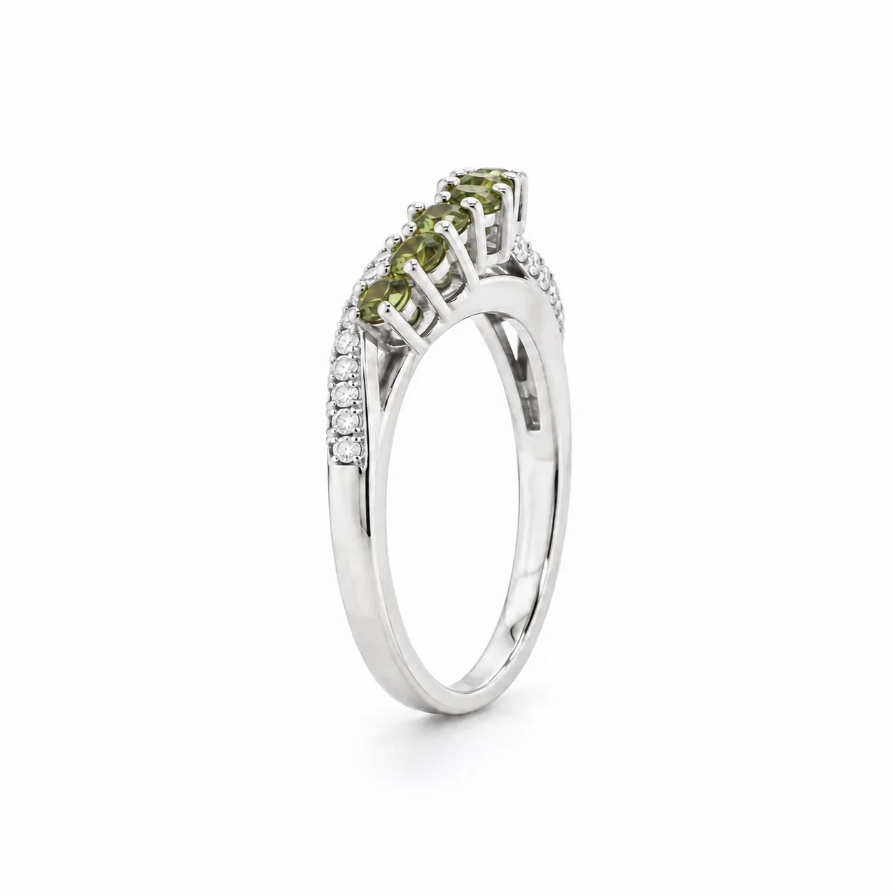 Side View Of 0.73 Carat Vivid Fancy Green Split Band Ring
