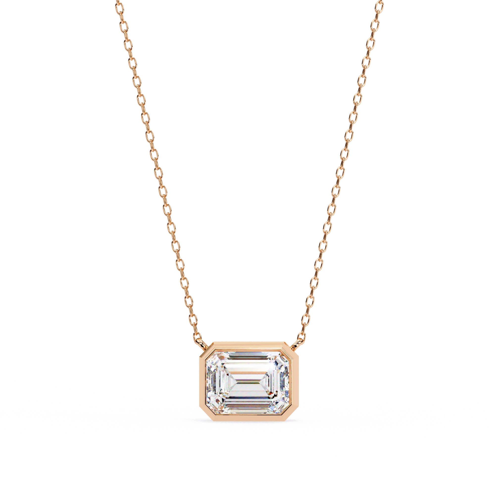 1 Ct Emerald Cut Lab Diamond Bezel Necklace White Gold Lab Diamond