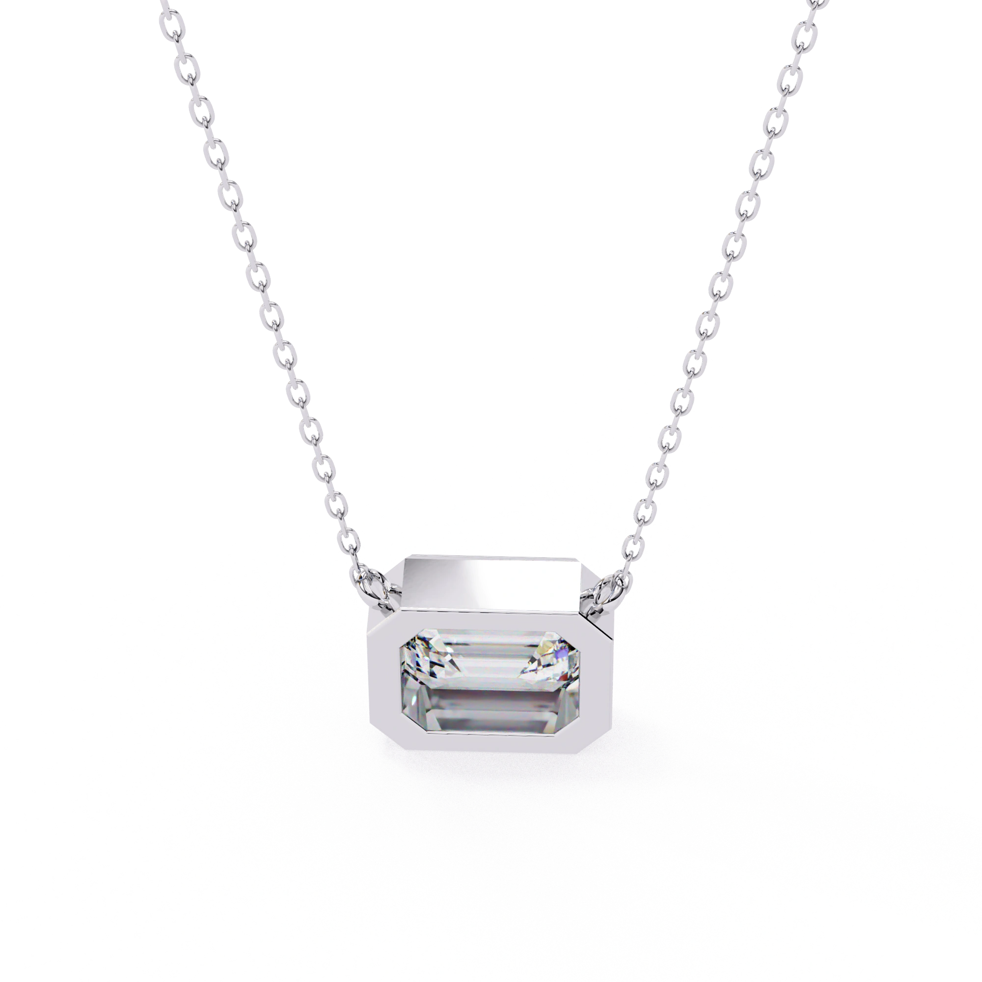1 Ct Emerald Cut Lab Diamond Bezel Necklace White Gold