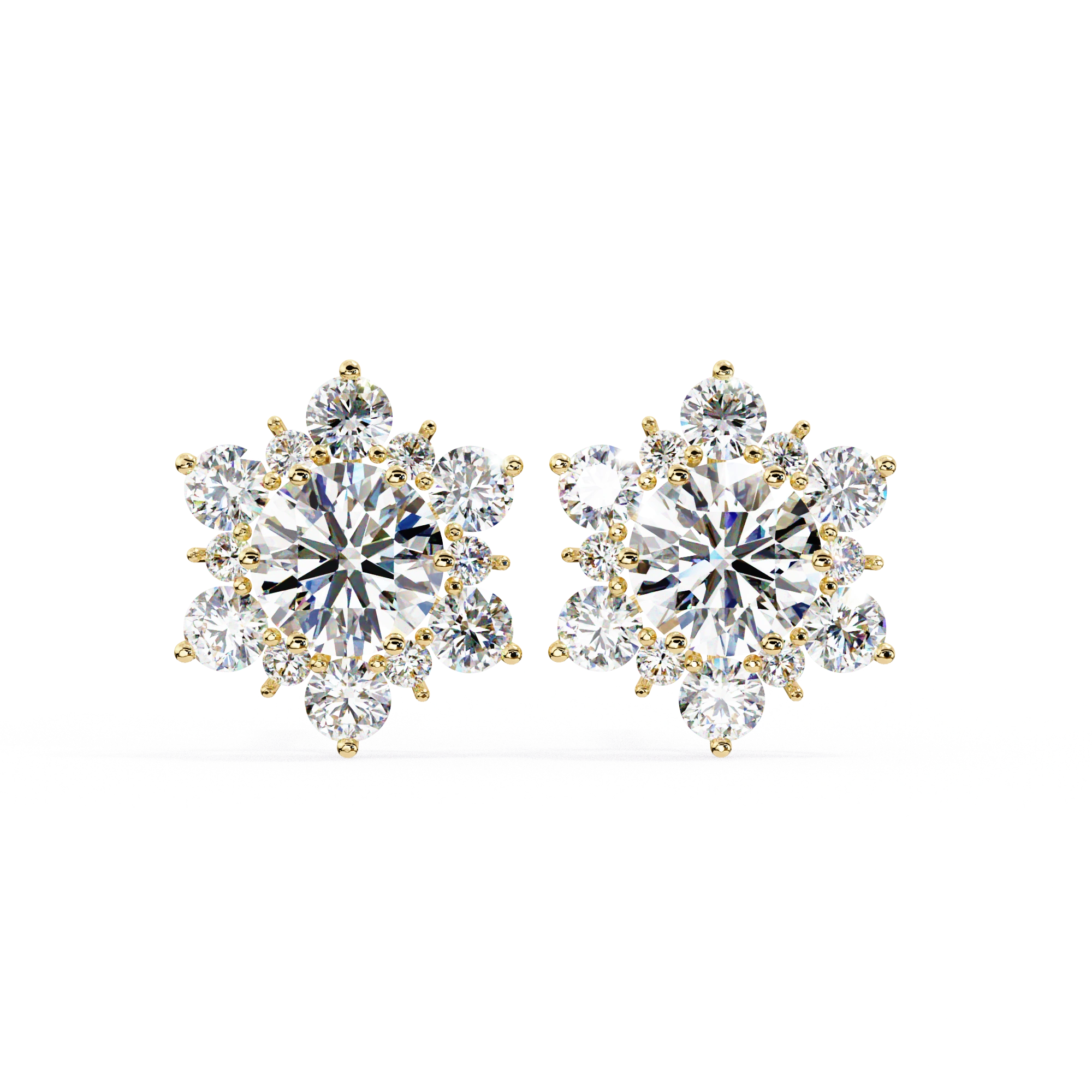 1 Ct. Floral Cluster Diamond Earrings Studs Women's Round Cut Design 18K Yellow Gold Natural Diamond