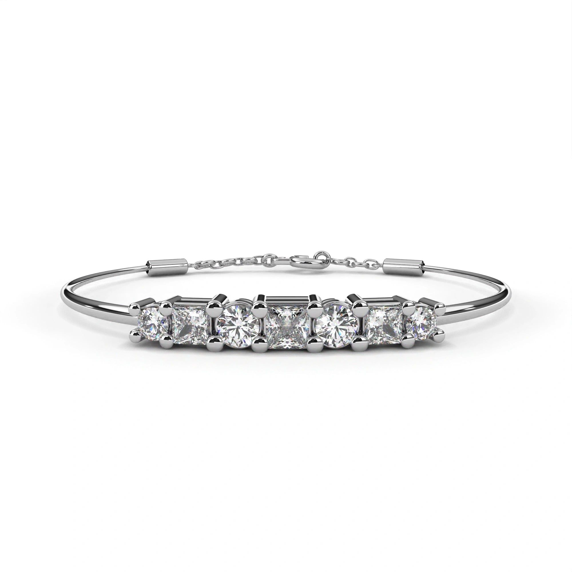 0.79 Carat Diamond Line Bangle Bracelet in Yellow Gold 950 Platinum Natural Diamond