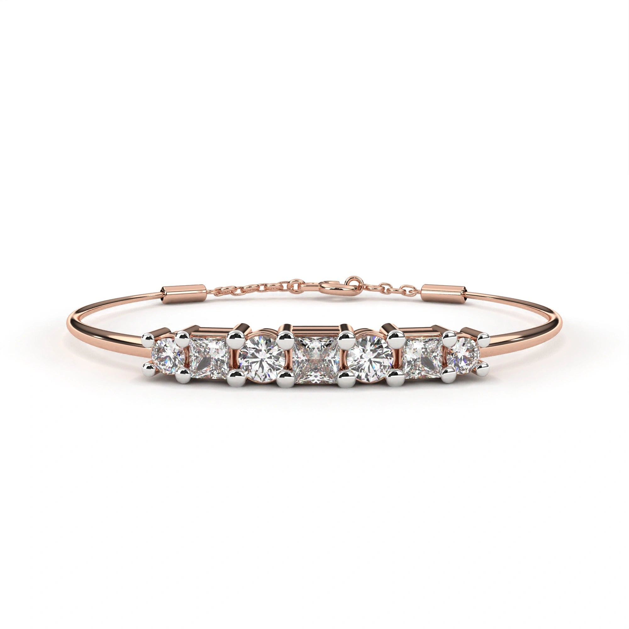 0.79 Carat Diamond Line Bangle Bracelet in Yellow Gold 18K Rose Gold Natural Diamond