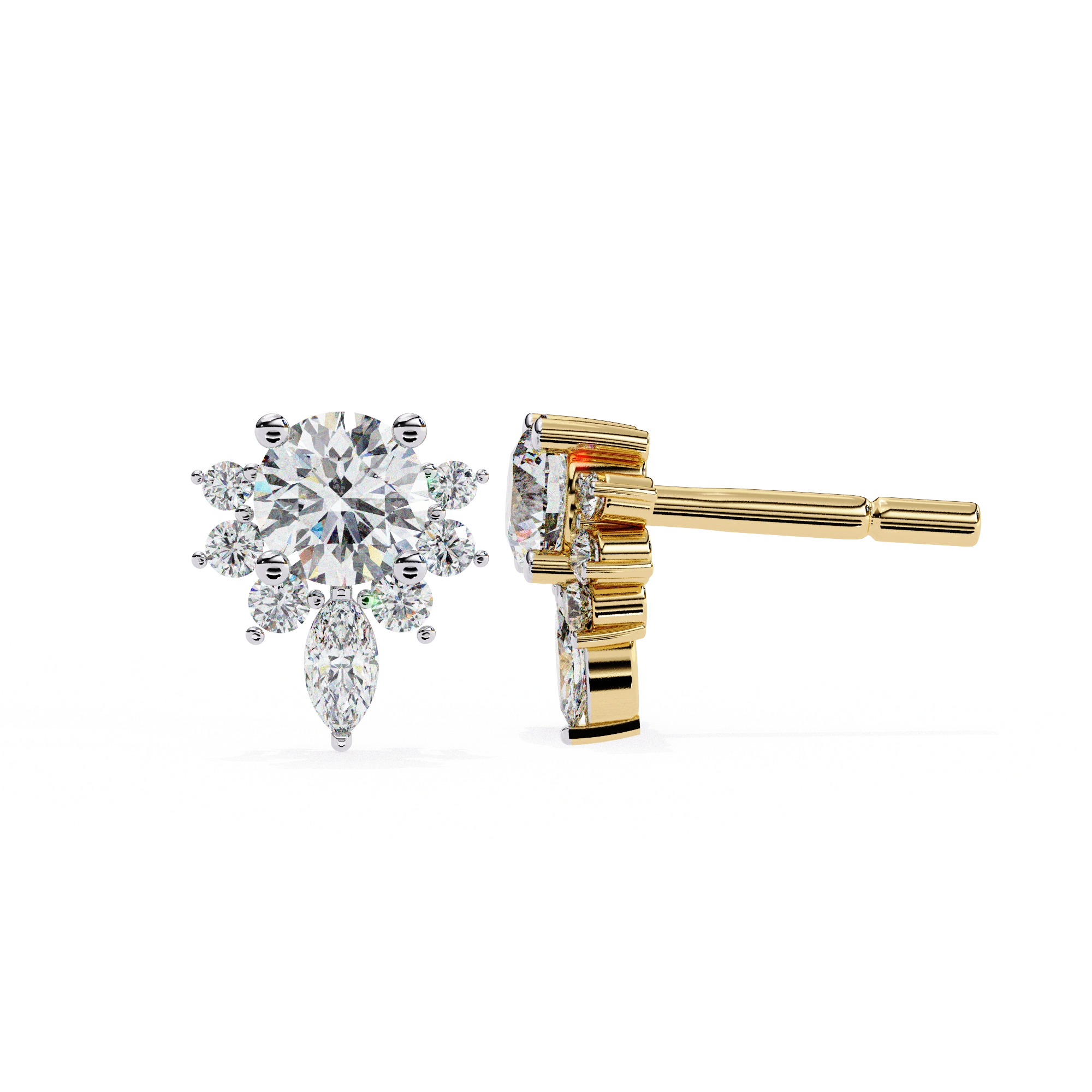 0.79 Carat Diamond Stud Earrings Floral Cluster with Drop Design