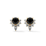 0.71 Ct Black Diamond Stud Earrings with Cluster Halo Screw Back 18K Yellow Gold