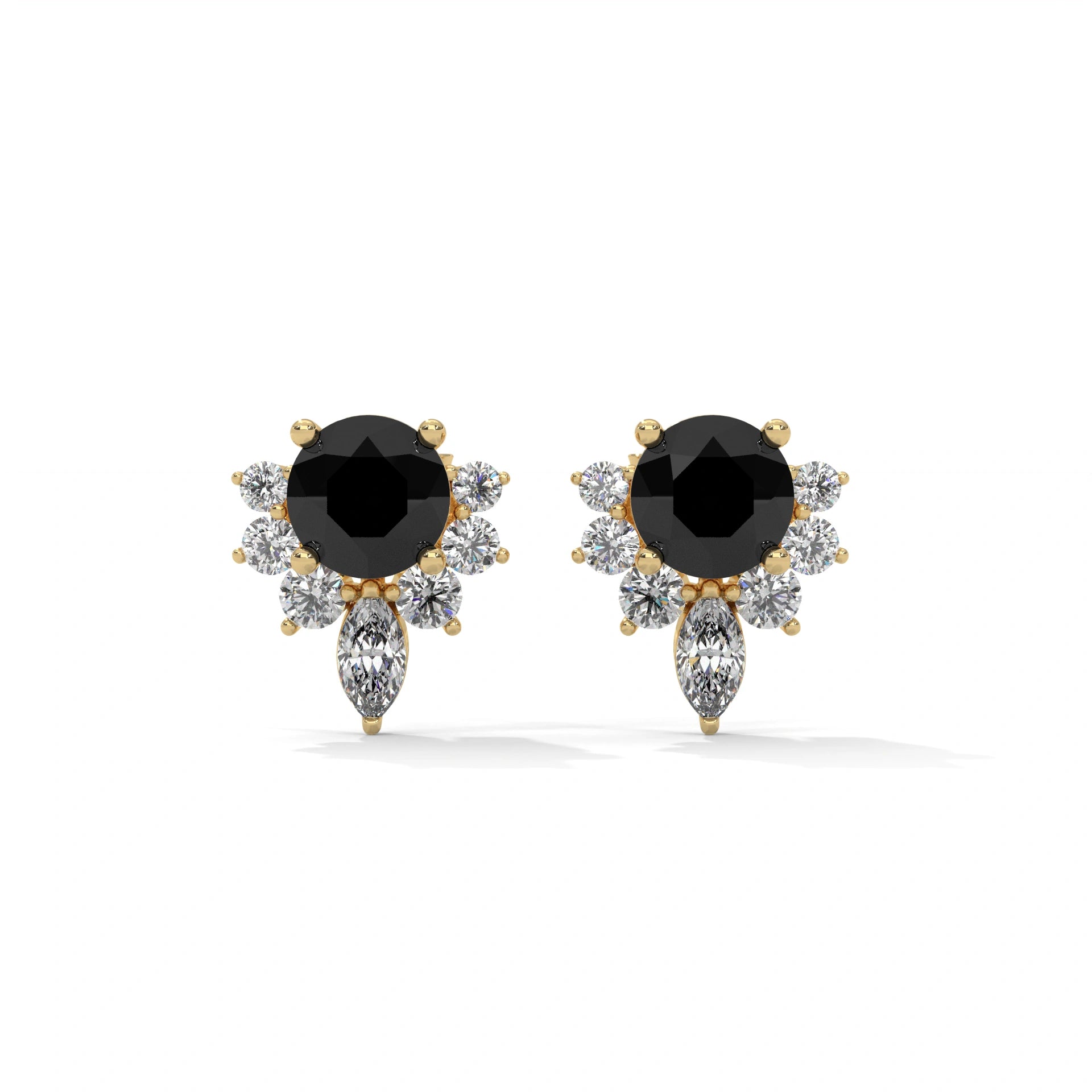 0.71 Ct Black Diamond Stud Earrings with Cluster Halo Screw Back 18K Yellow Gold