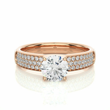 1 Ct Round Shaped Three Row Pave Diamond Engagement Ring In Yellow Gold