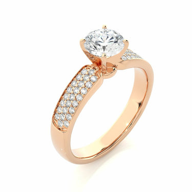 Bague de fiançailles diamant pavée à trois rangées de forme ronde de 1 ct en or rose 