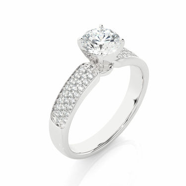 1 Ct Round Shaped Three Row Pave Diamond Engagement Ring In White Gold