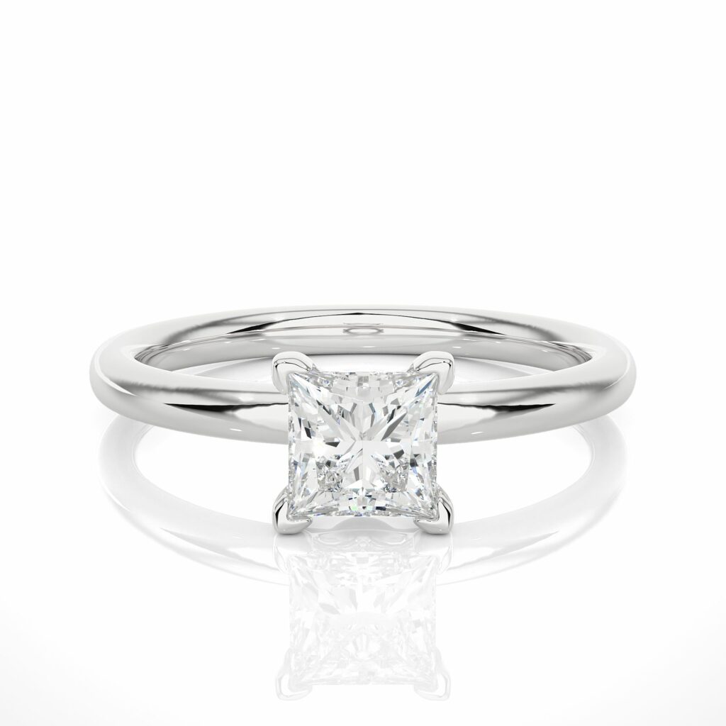 0.80 Ct Princess Cut Solitaire Moissanite Engagement Ring In White Gold