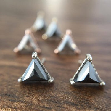 0.80 Carat Triangle Shaped Prong Setting Black Diamond Stud Earrings In White Gold