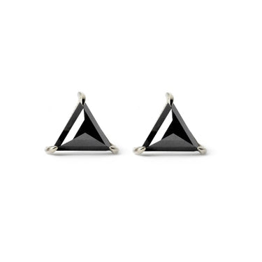 0.80 Carat Triangle Shaped Prong Setting Black Diamond Stud Earrings In White Gold