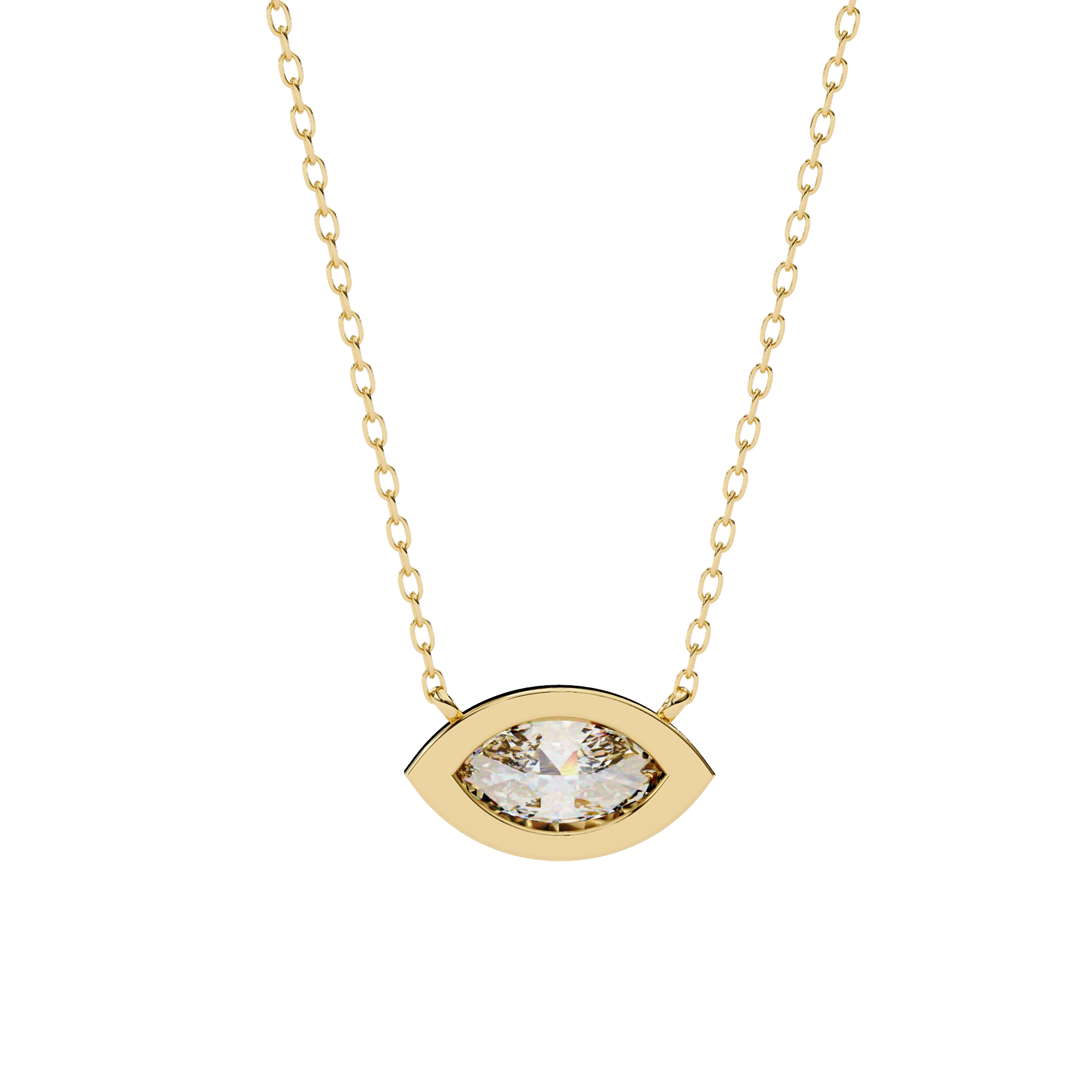 1 ct Marquise Bezel Set Lab Diamond Necklace Yellow Gold