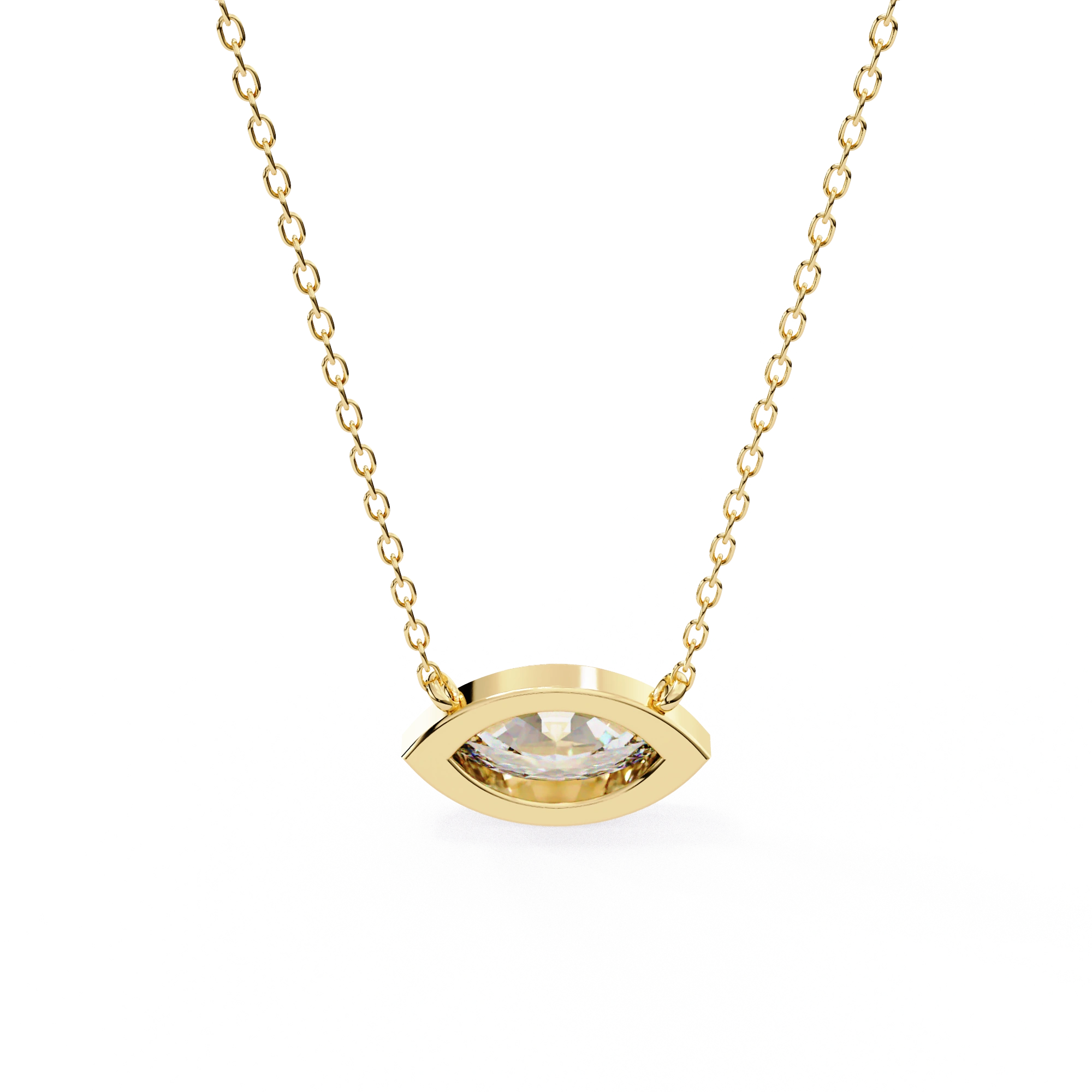 1 ct Marquise Bezel Set Lab Diamond Necklace Yellow Gold