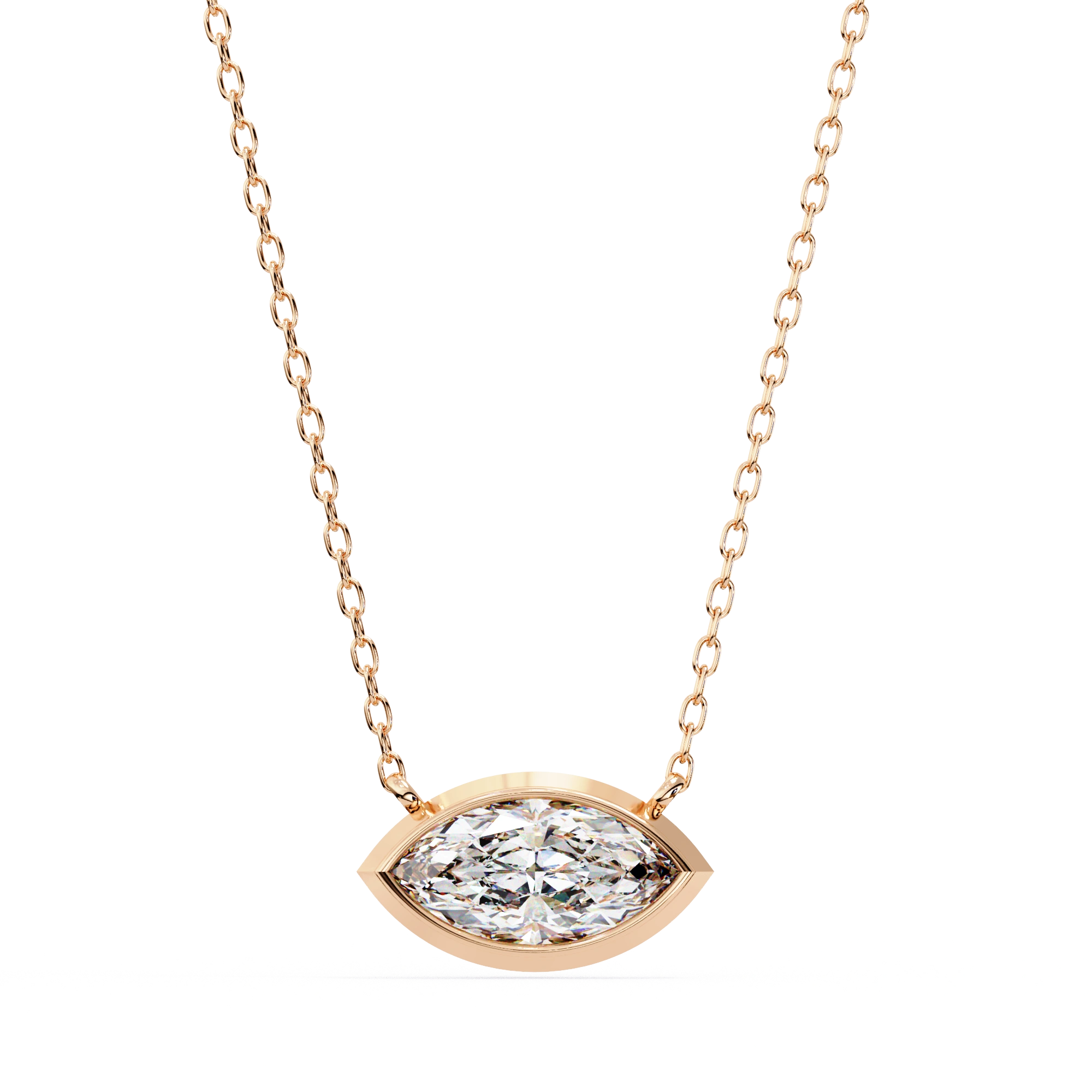 1 ct Marquise Bezel Set Lab Diamond Necklace Yellow Gold 18K Rose Gold Natural Diamond