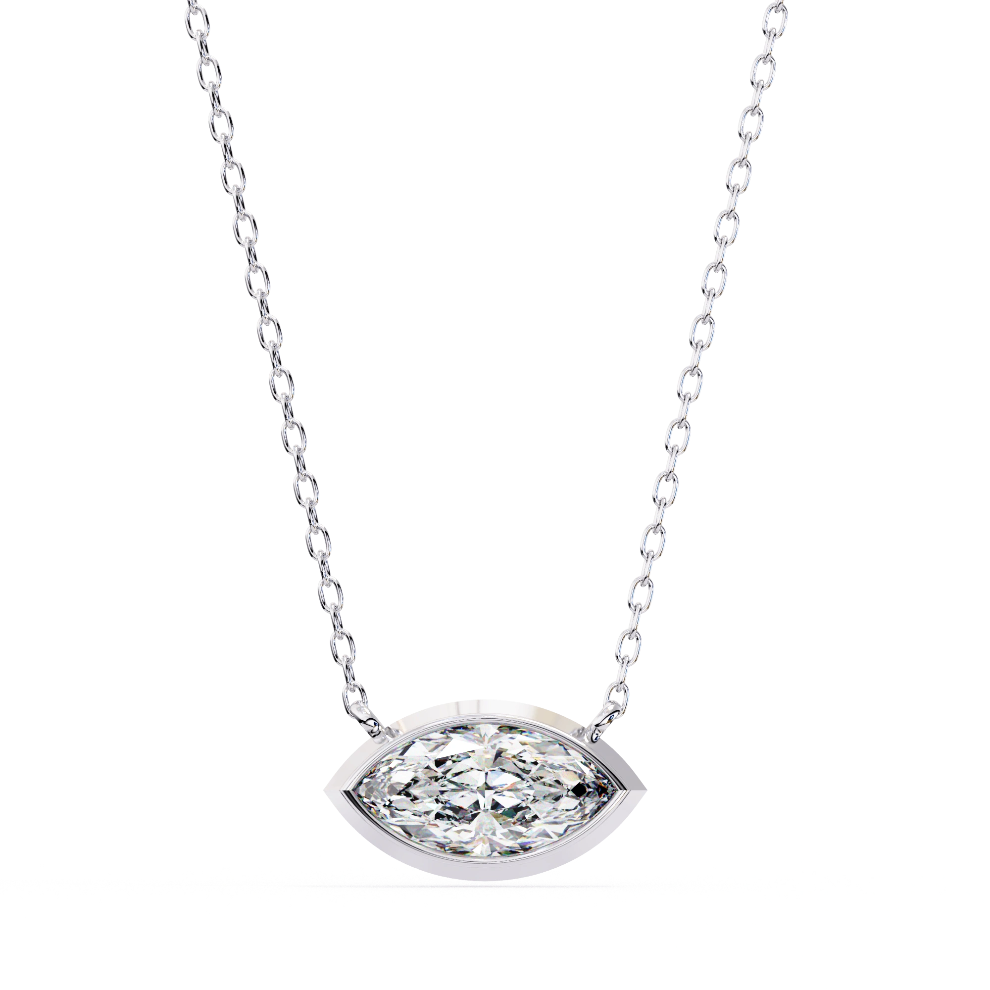 1 ct Marquise Bezel Set Lab Diamond Necklace Yellow Gold 950 Platinum Natural Diamond