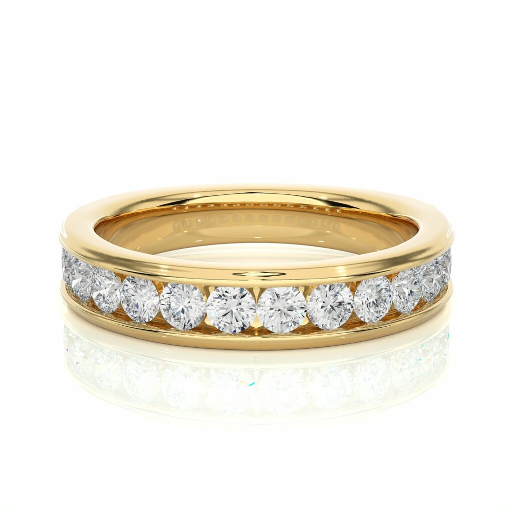 1.04 Carat Channel Setting Diamond Half Eternity Band In Yellow Gold 950 Platinum Natural Diamond