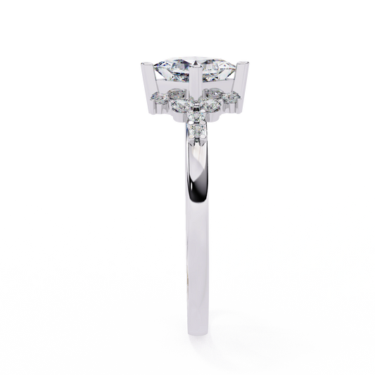 Side View 0.95 Ct Princess Lab Diamonds Ring White Gold With Accent Sides