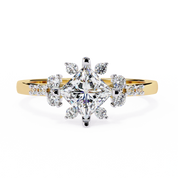0.95 Ct Princess Lab Diamonds Ring White Gold With Accent Sides 18K Yellow Gold Natural Diamond