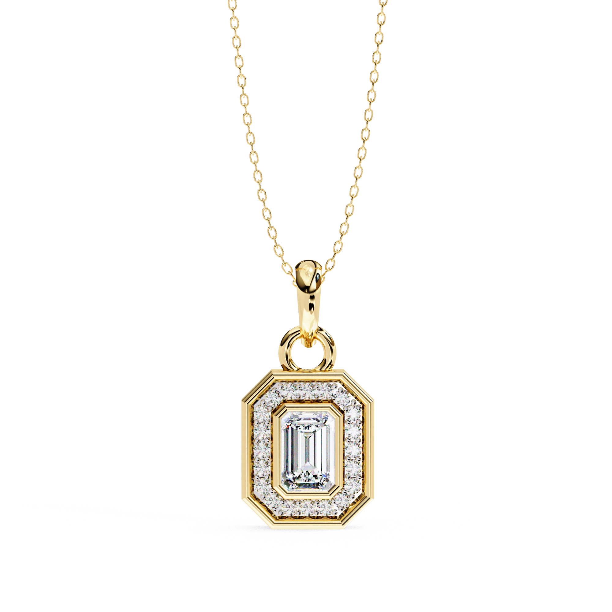 0.95 Ct Emerald Cut Lab Diamond Halo Pendant White Gold 18K Yellow Gold Natural Diamond