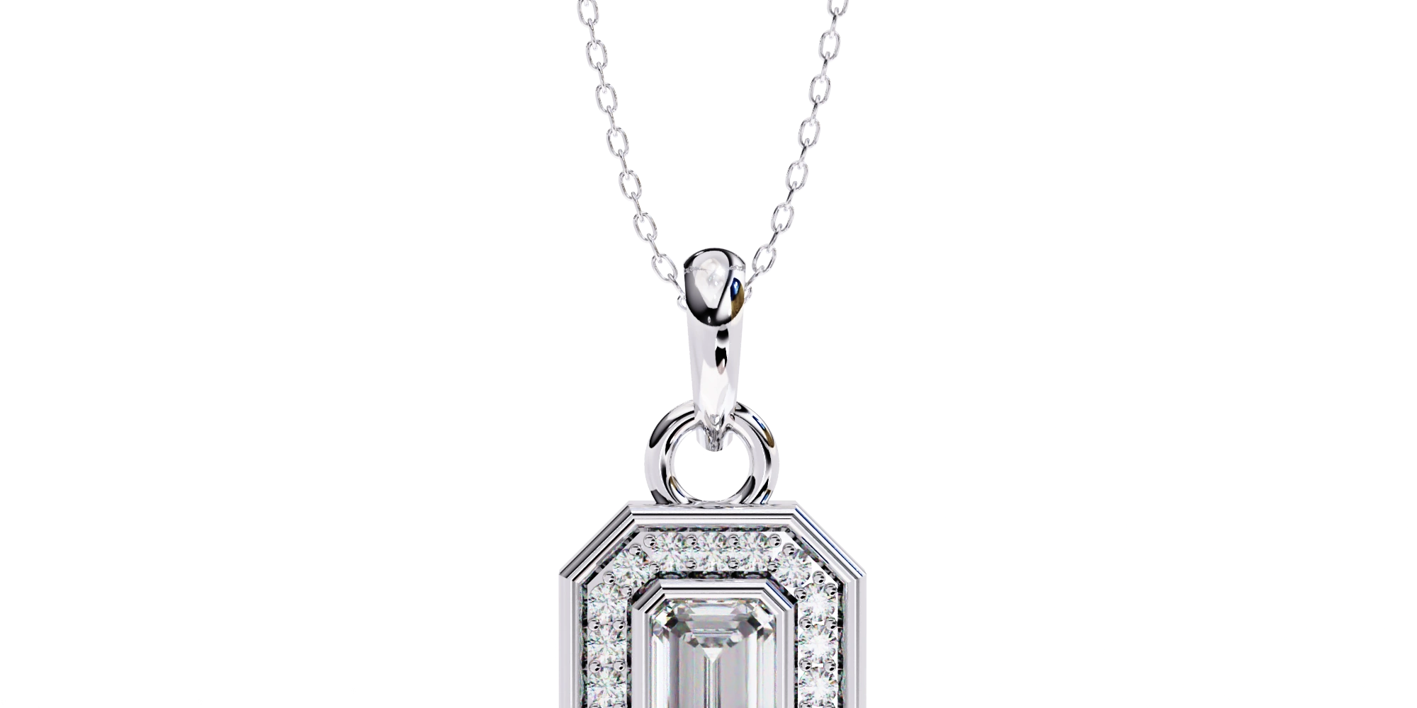 0.95 Ct Emerald Cut Lab Diamond Halo Pendant White Gold 950 Platinum Natural Diamond