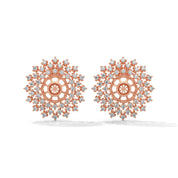 0.96 Carat Diamond Earrings Studs with Floral Mandala Design 18K Rose Gold Natural Diamond