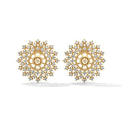 0.96 Carat Diamond Earrings Studs with Floral Mandala Design 18K Yellow Gold Natural Diamond