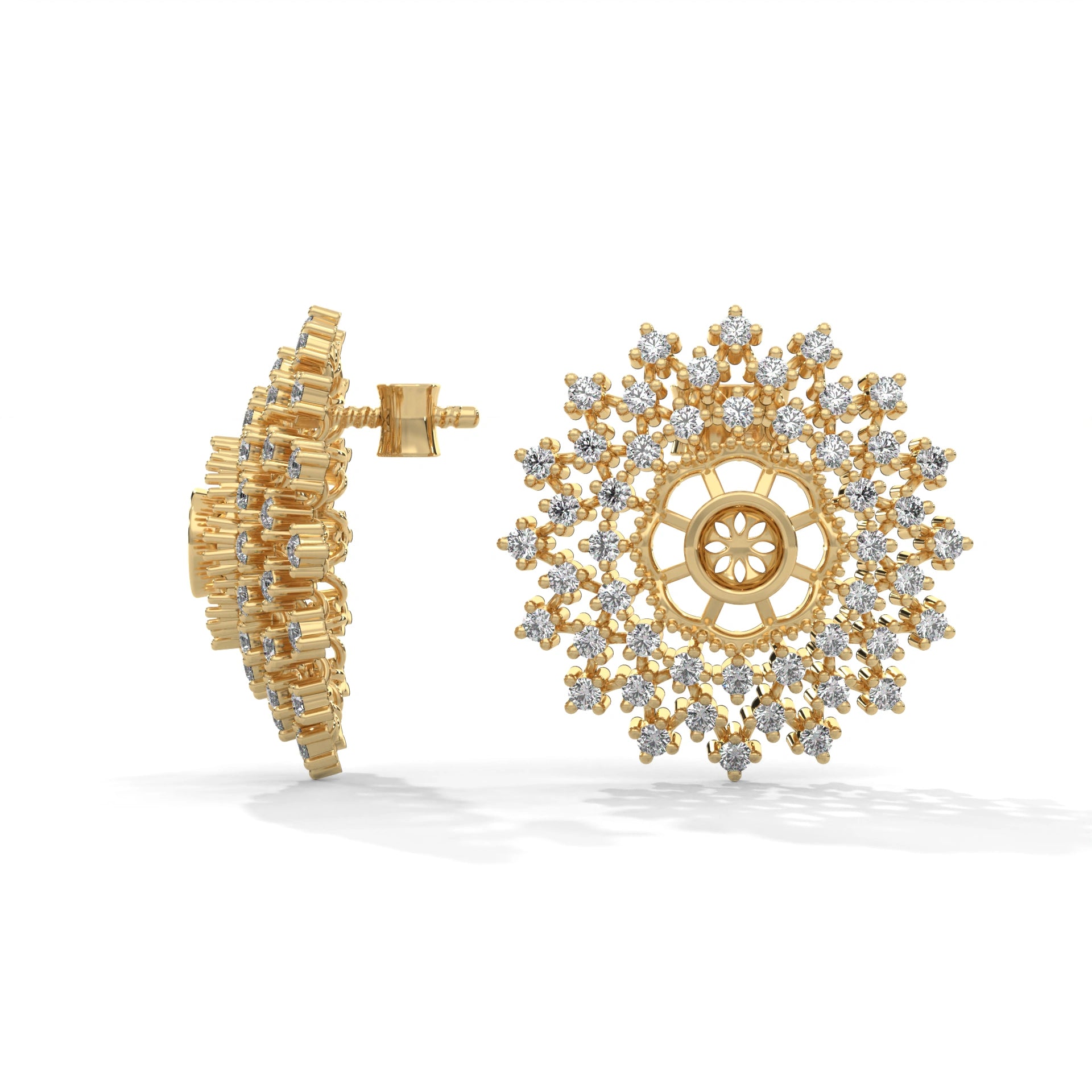 0.96 Carat Diamond Earrings Studs with Floral Mandala Design