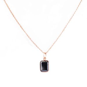 2 Carat Emerald Cut Solitaire Bezel Setting Black Diamond Pendant In Rose Gold
