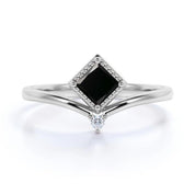 1.20 Ct Princess Cut Prong Settting Black And White Diamond Ring Solitaire Engagement Rings