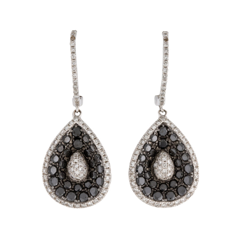3.50 Ct Round Cut Black and White Diamond Drop Earrings