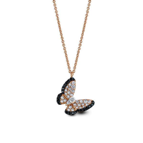 0.70 Ct Black And White Diamond Butterfly Pendant Rose Gold