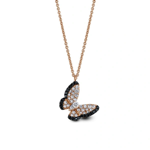 1.43 Ct Round Cut Diamond Black & White Diamond Butterfly Pendant