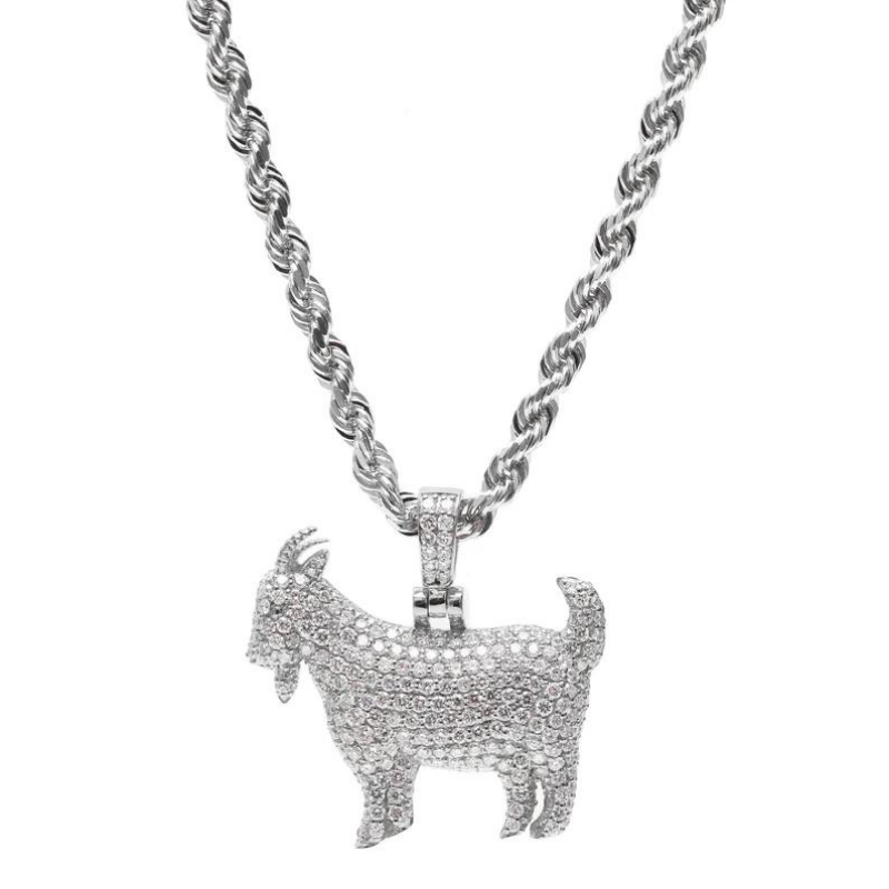2 Carat Round Cut Pave Setting Goat Lab Diamond Pendant 950 Platinum Natural Diamond
