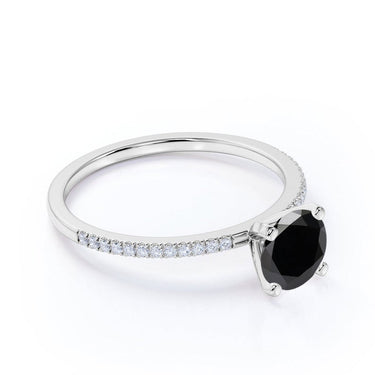 1.5 Ct Round Cut Prong Setting Black And White Diamond Ring With Accents