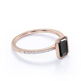 1.22 Ct Emerald Cut Bezel Setting Black And White Diamond Ring In Rose Gold 