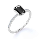 1.22 Ct Emerald Cut Bezel Setting Black And White Diamond Ring In White Gold 