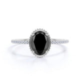 1.22 Ct Oval Shape 4 Prong Channel Setting Black And White Diamond Ring