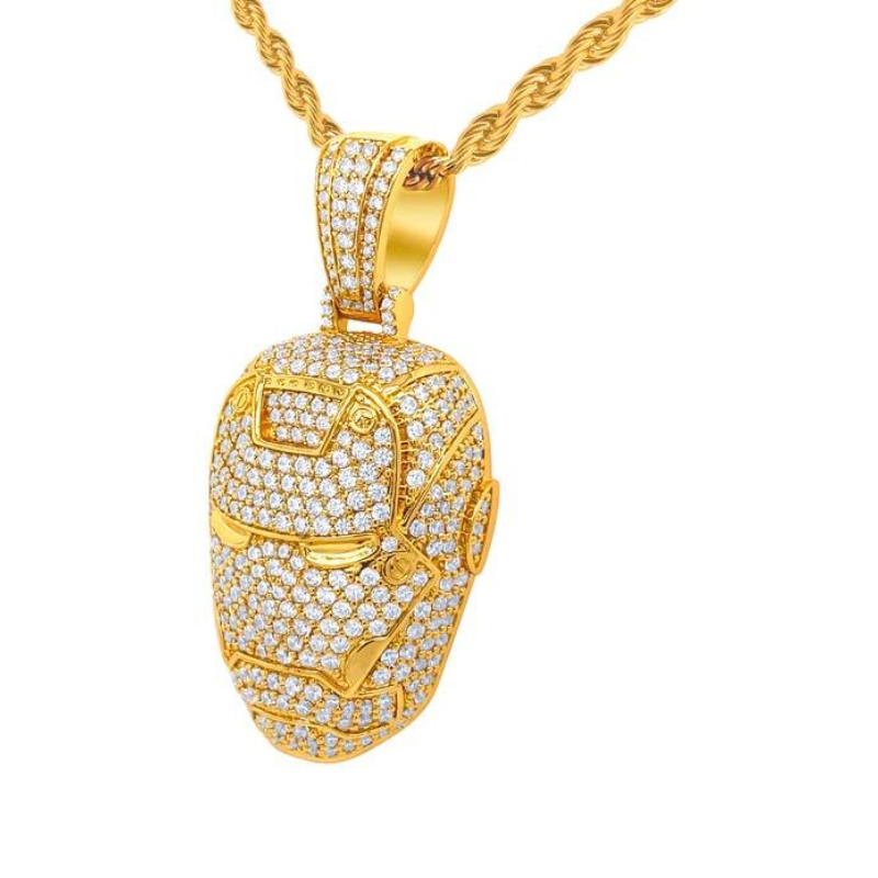 2.50 Carat Round Shaped Iron Man Helmet Lab Diamond Pendant 18K Rose Gold Natural Diamond