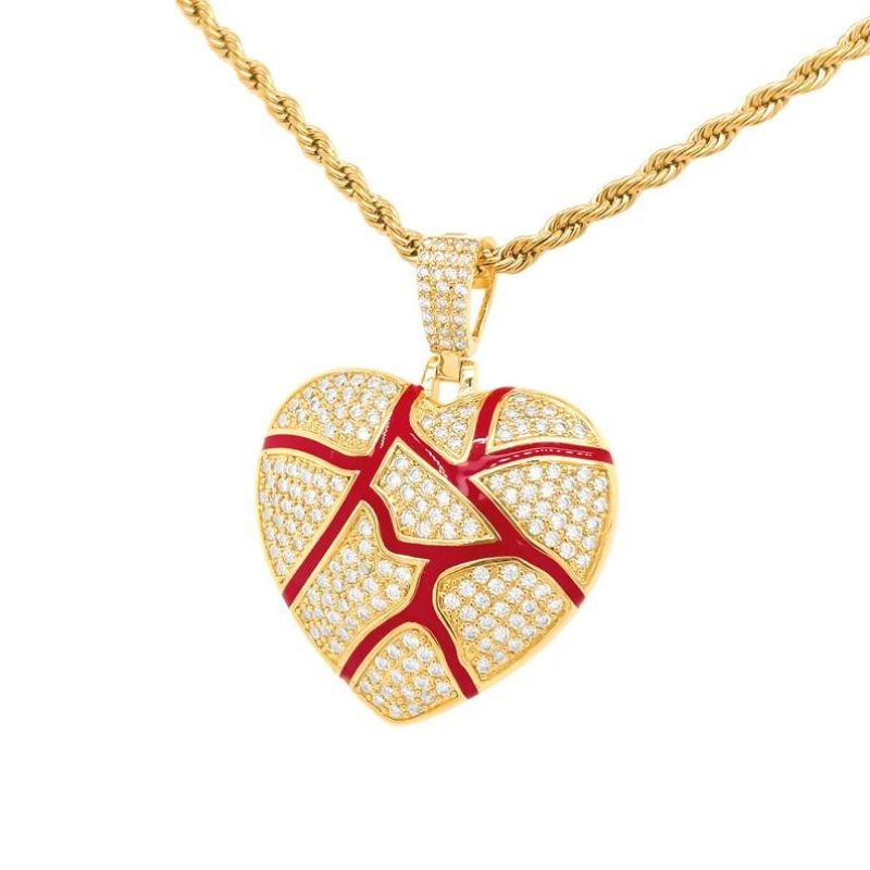 1.40 Ct Round Cut Pave Set Heart Broken Design Lab Diamond Pendant 18K Rose Gold Natural Diamond
