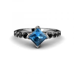 1.53 Carats Princess Cut Blue Topaz Ring In 14k White Gold For Women