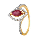 0.70 Carat Marquise Shaped Halo Prong Setting Ruby Diamond Ring