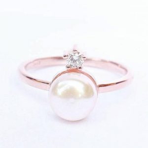 1.19 Carat Pearl And Diamond Bridal Set Ring In White Gold 
