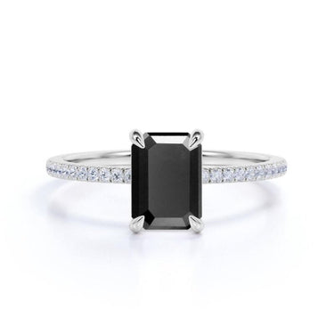 2.75 Ct Black Diamond Emerald Cut Solitaire Ring With Accents