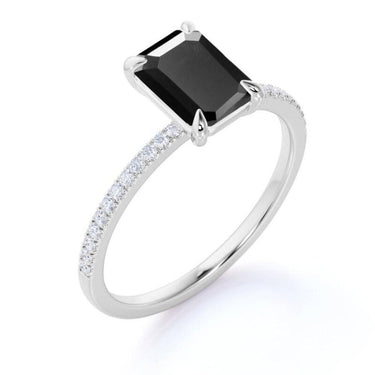 2.5 Ct Black Diamond Emerald Cut Solitaire Ring With Accents